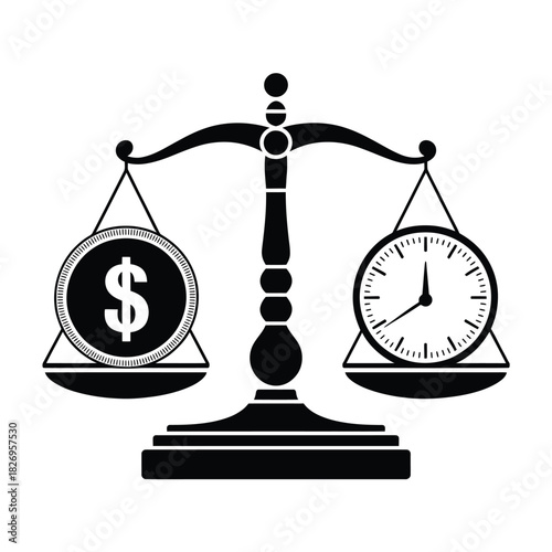 Balance scale weighing money against time