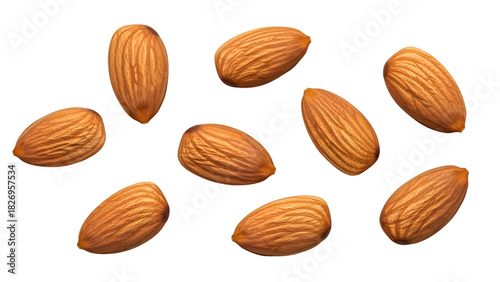 Wallpaper Mural Scattered whole almonds with textured brown shells on black background nuts food Torontodigital.ca