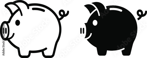 Piggy bank icon set, outline and silhouette vector, money saving symbol, finance investment sign, simple graphic.