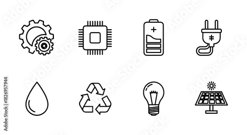 Linear energy and technology icons: eco-friendly design elements