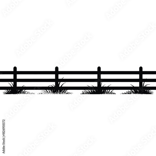 Silhouette of a wooden fence with grass on a white background
