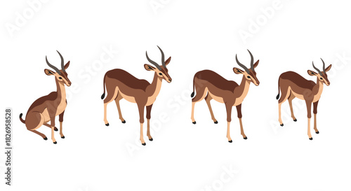 Isometric deer illustrations: graceful animal poses and natural elegance