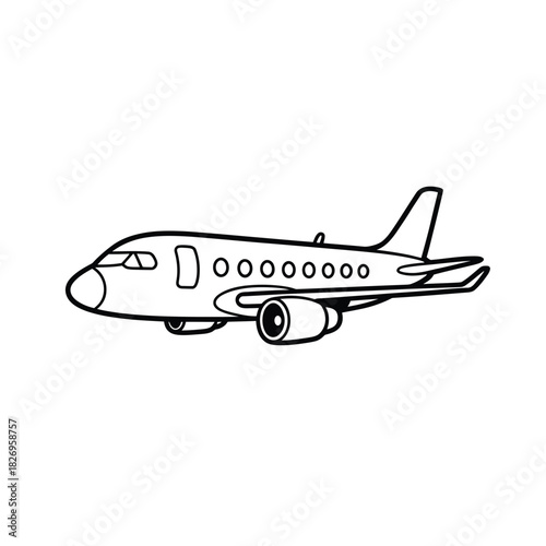 Simple hand drawn airplane illustration flying in the sky