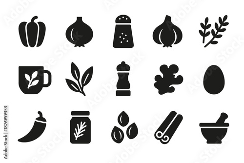 Silhouette icons of herbs, spices, and kitchen ingredients