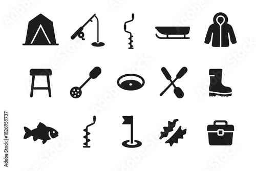 Icons of winter outdoor activities and equipment