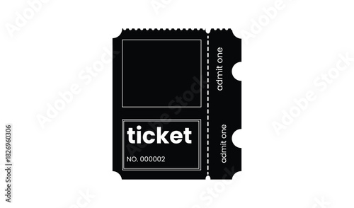 Black and white graphic of a vintage style ticket stub