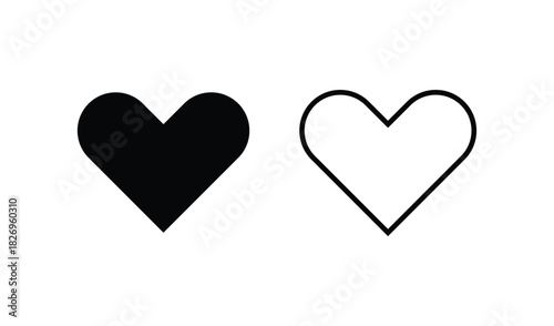 Two hearts one filled black one outline white background