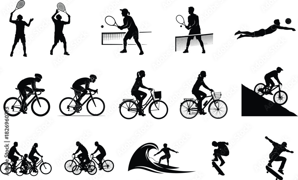 Obraz premium Silhouette collection of various sports activities