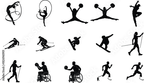 Diverse sports silhouettes illustration on white background