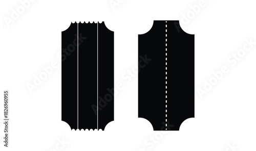 Black silhouette of two tickets with perforated edges