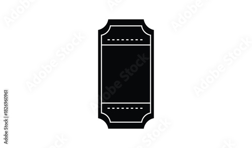 Black silhouette of a vintage ticket with blank space for text