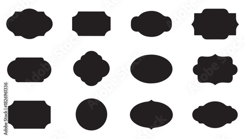 Vintage Label Frames Silhouette Clipart Set | Blank Badge Shapes