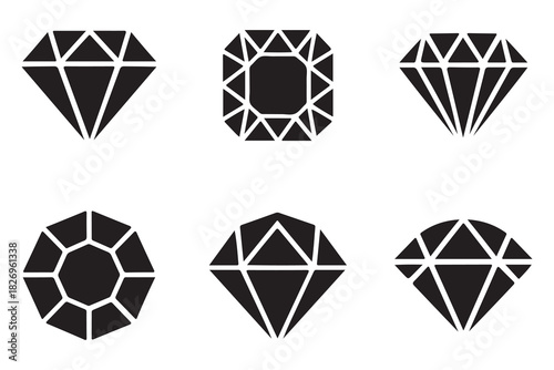 Diamond Gemstone Icon Set – Geometric Luxury Crystal Logo Collection