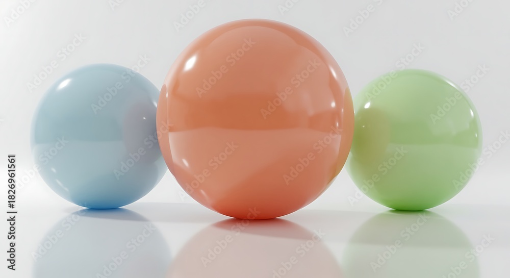 Fototapeta premium Pastel colored sphere arrangement on white surface showcasing simple shapes
