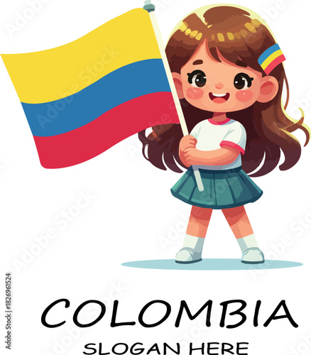 Colombia cute girl flag vector white background .