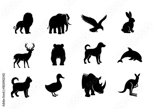 Diverse Animal Silhouettes Collection: Wildlife and Domestic Icons Vector Set