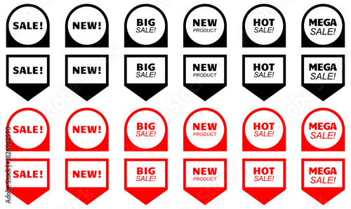 Big Vector set of promotional red and black labels and badges with white transparent background. Includes sale and special offer label collections. Vector illustration.