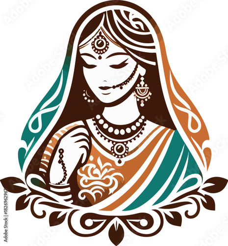 Indian wedding bride logo vector white background .