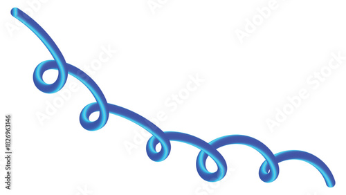 Vibrant Blue Curled Helix Spring, Abstract 3D Rendered Spiral Line, Technology and Digital Design Element on Transparent PNG