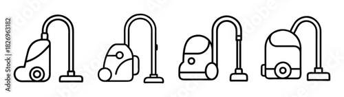 Vacuum cleaner types illustration: upright, canister, stick vacuum cleaner for cleaning home