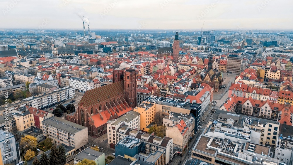 Fototapeta premium Top view of Wroclaw urban architecture