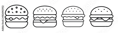 Delicious black and white burger vector illustration for fast food restaurant menu and design projects