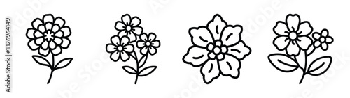 Simple floral vector drawing, flower illustration, botanical art, line art, flower design elements