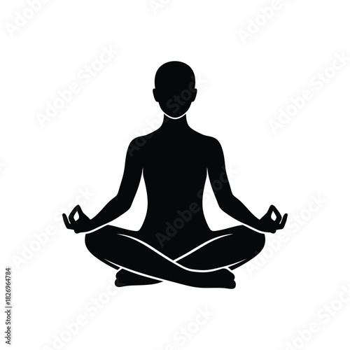 Meditate yoga pose silhouette vector illustration