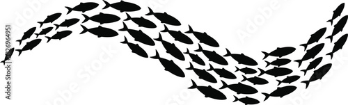 Curved School of Fish Wave Silhouette Vector