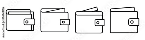 Minimalist wallet vector outline set for personal finance and fashion accessory concepts design
