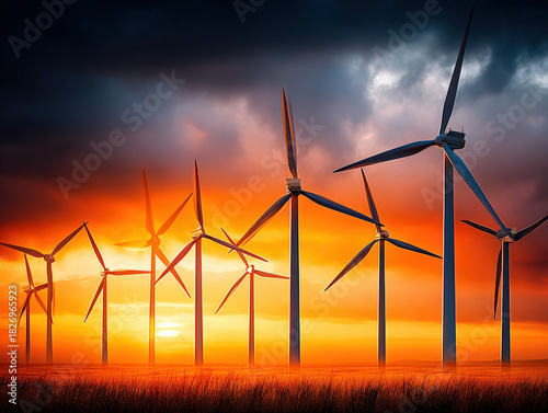 Wind farm turbines turning