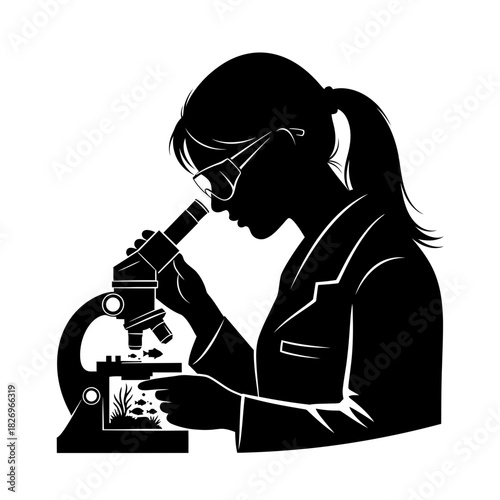 Discovering Female Marine Biologist Studying Aquatic Life Science and Ocean Silhouette