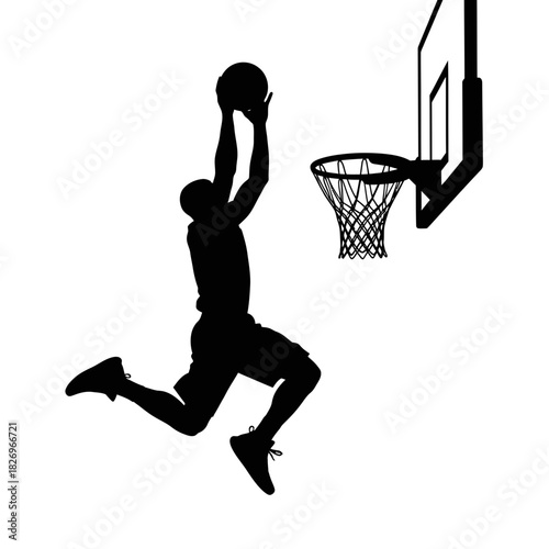 Kinetic Black Silhouette of a Male Basketball Player Executing a Dunk Athletic Movement