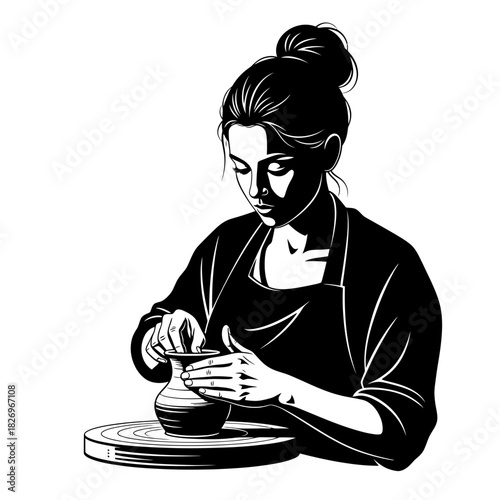 Minimalist Vector Silhouette of a Female Sculptor Shaping Clay Artistic Craftsmanship