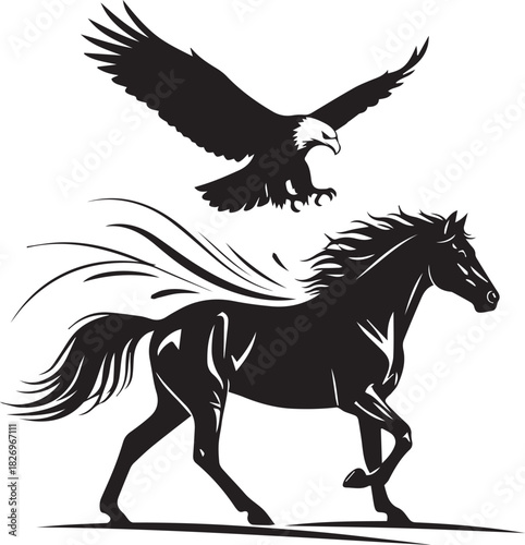 Majestic eagle soars above galloping horse symbolizing freedom and strength