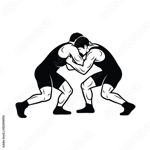Wrestling Illustration Black Silhouette Design, Grappling Sport Vector, Combat Match Graphic, Competition Artwork for Print