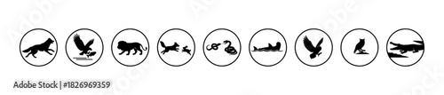A predator-prey icon set featuring dynamic animal silhouettes in action and interaction.