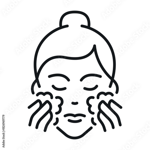 An icon of a woman washing her face with her hands, concentrating on cleansing her skin. This icon symbolizes skincare and personal hygiene in a modern style.