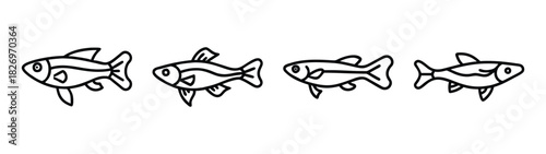 Four simple line art fish drawing for kids coloring book page aquarium fish illustration cute fishy art