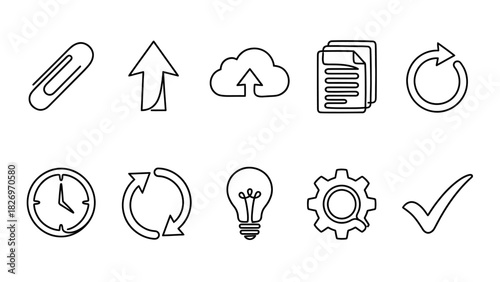 Essential Hand Drawn Business and Technology Icons User Interface Elements Collection