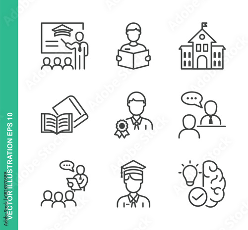 Student Icons. Thin Line Symbol Elements Collection.