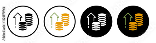Growth money coins finance profit investment icon set on transparent background