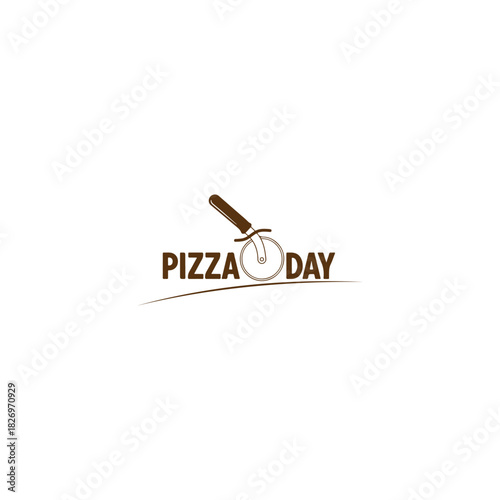 Pizza day logo with a pizza cutter