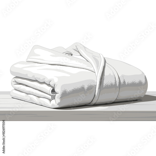 Folded white spa bathrobe on a shelf with a minimalistic design  