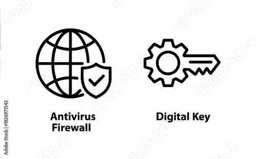 Internet Security and Digital Access Icons Antivirus Firewall and Secure Digital Key Concepts for Online Protection and Data Encryption
