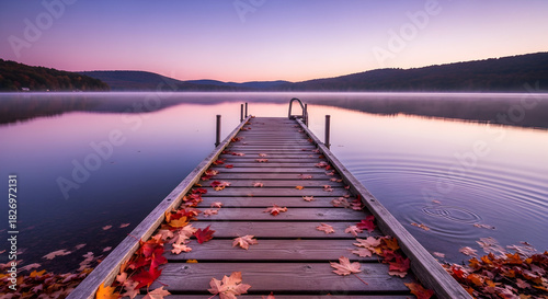 Sunset Dock on Glassy Lake — Tranquil Evening Pier with Mirror-like Water


