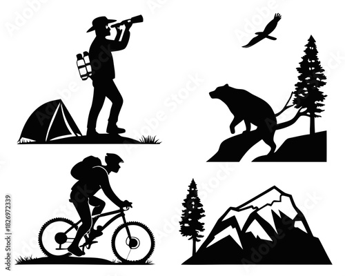 Collection of outdoor adventure and camping icons

