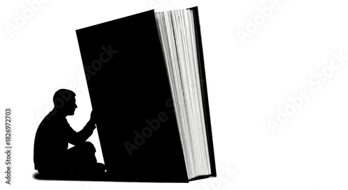 Conceptual illustration of a man supporting a giant book symbolizing knowledge and education