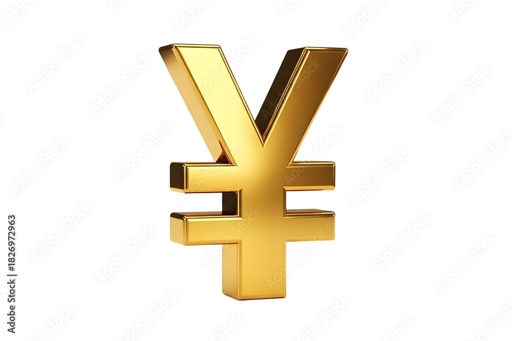 Fototapeta premium Golden yen symbol isolated on transparent background, a representation of wealth