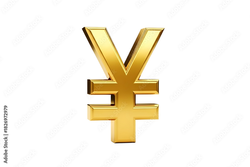 Fototapeta premium Golden yen symbol isolated on transparent background, a representation of wealth